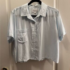Cropped Blue Button Down Shirt Minimalist Clean Girl Aesthetic Size M